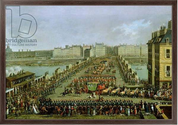 Постер The Imperial Procession Returning to Notre Dame for the Sacred Ceremony 1804, Crossing the Pont-Neuf с типом исполнения На холсте в раме в багетной раме 221-02