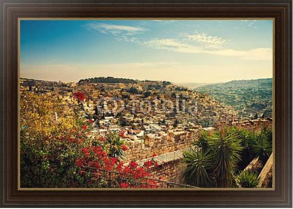 Постер Панорамный вид на старый город Иерусалим, Израиль с типом исполнения На холсте в раме в багетной раме 1.023.151