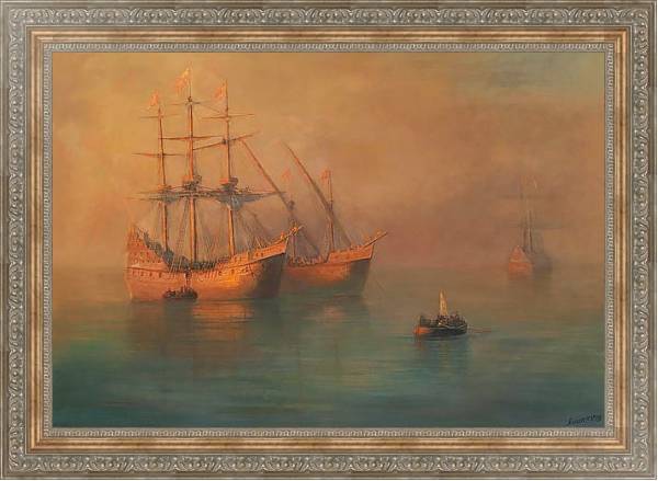 Постер Флотилия Колумба в дымке с типом исполнения На холсте в раме в багетной раме 484.M48.310