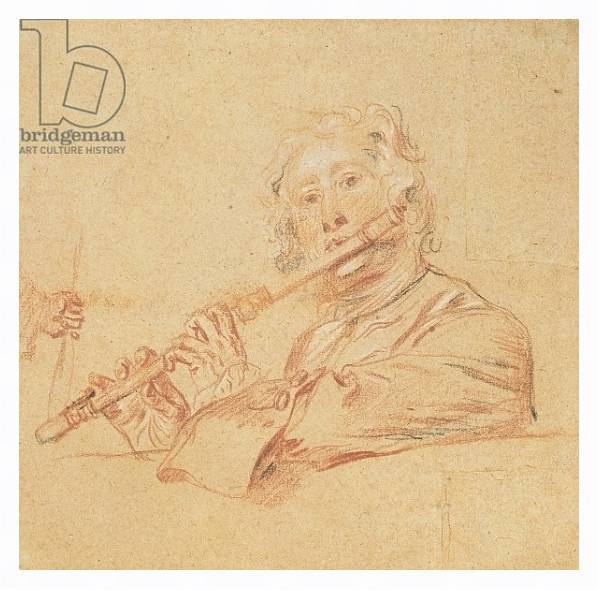 Постер Man Playing a Flute, c.1710 с типом исполнения На холсте в раме в багетной раме 221-03