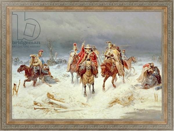 Постер French Forces Crossing the River Berezina in November 1812, 1891 с типом исполнения На холсте в раме в багетной раме 484.M48.310