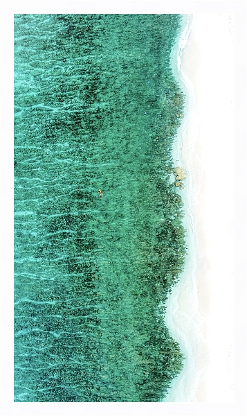 Постер Одинокий серфер на пустынном белом пляже с типом исполнения На холсте в раме в багетной раме 221-03