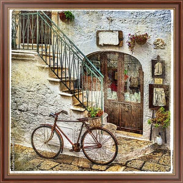 Постер Старая улочка Италии, ретро-фото с типом исполнения На холсте в раме в багетной раме 35-M719P-83