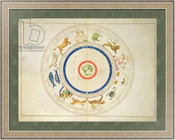 Постер Zodiac Calendar, from an Atlas of the World in 33 Maps, Venice, 1st September 1553 с типом исполнения Акварель в раме в багетной раме 485.M40.584