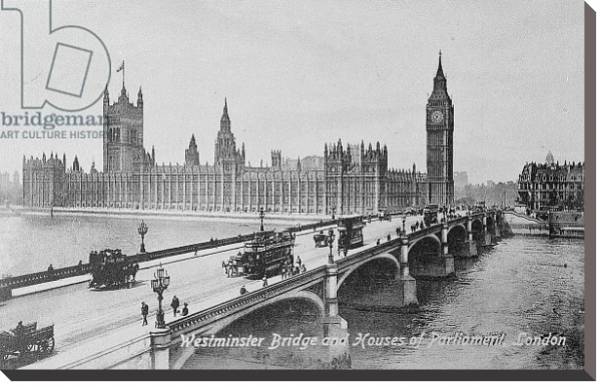 Постер Westminster Bridge and the Houses of Parliament, c.1902 с типом исполнения На холсте без рамы