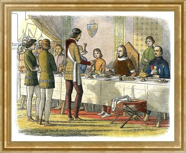Постер Prince Edward serves king John of Artois at table after having defeated him at Poitiers с типом исполнения На холсте в раме в багетной раме NA033.1.051