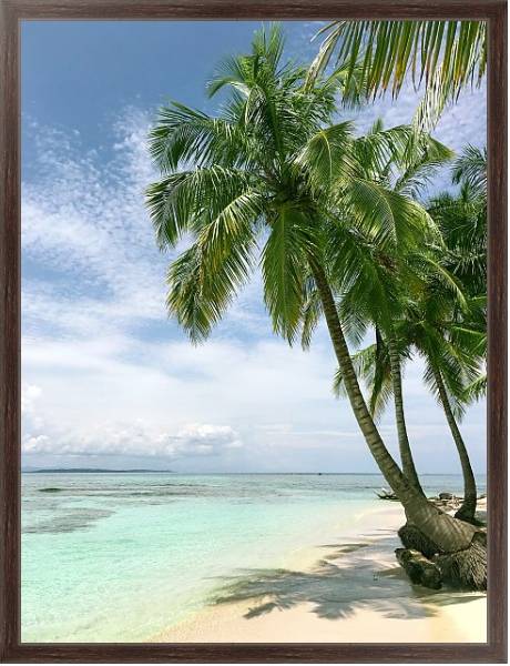 Постер Белый пляж с пальмами с типом исполнения На холсте в раме в багетной раме 221-02