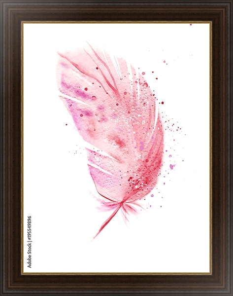 Постер Акварельное розовое перо с типом исполнения На холсте в раме в багетной раме 1.023.151