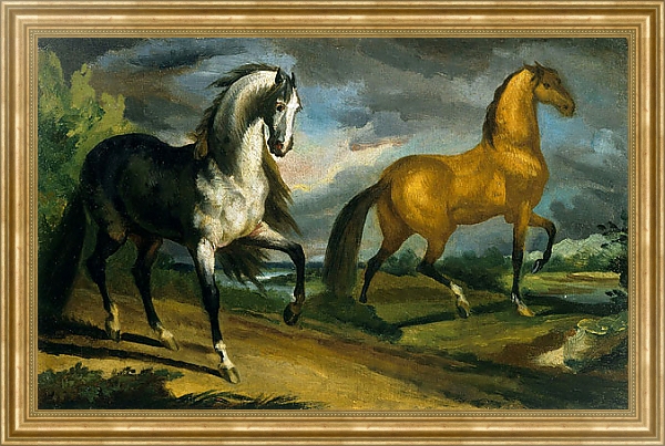 Постер Две лошади с типом исполнения На холсте в раме в багетной раме NA033.1.051