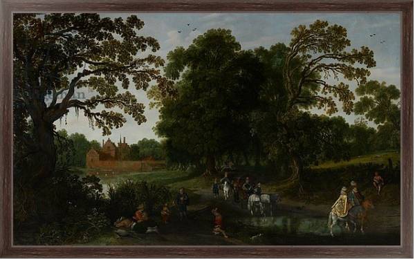 Постер Landscape with a courtly procession before Abtspoel Castle, 1619 с типом исполнения На холсте в раме в багетной раме 221-02