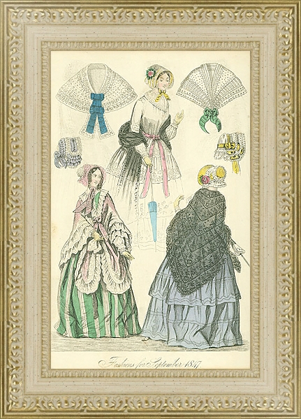 Постер Fashions for September 1847 №1 с типом исполнения Акварель в раме в багетной раме 484.M48.725