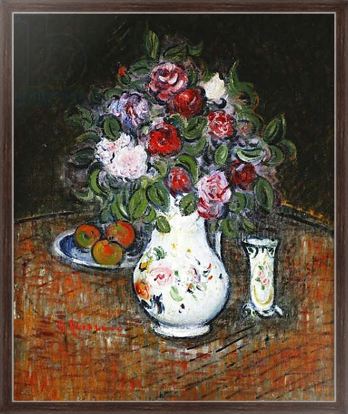 Постер Vase of Flowers and Bowl of Fruit; Vase de Fleurs et Bol de Fruits, с типом исполнения На холсте в раме в багетной раме 221-02