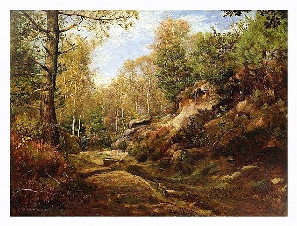 Постер Pines and Birch Trees or, The Forest of Fontainebleau, c.1855-57 с типом исполнения На холсте в раме в багетной раме 221-03.QA