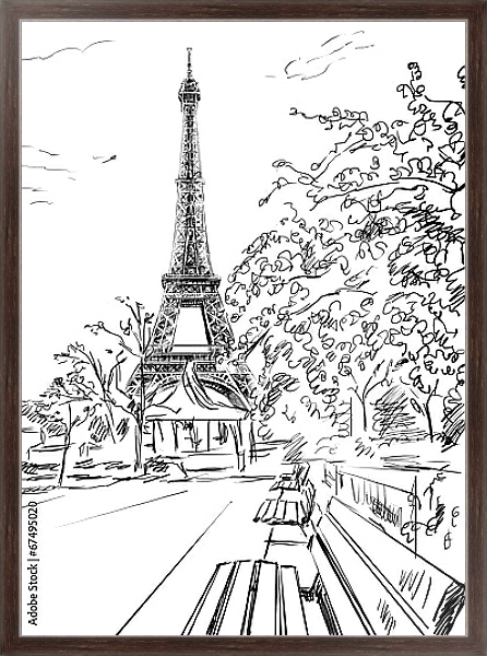 Постер Париж в Ч/Б рисунках #48 с типом исполнения На холсте в раме в багетной раме 221-02