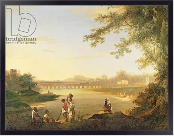 Постер The Marmalong Bridge, with a Sepoy and Natives in the Foreground, c.1783 с типом исполнения На холсте в раме в багетной раме 221-01