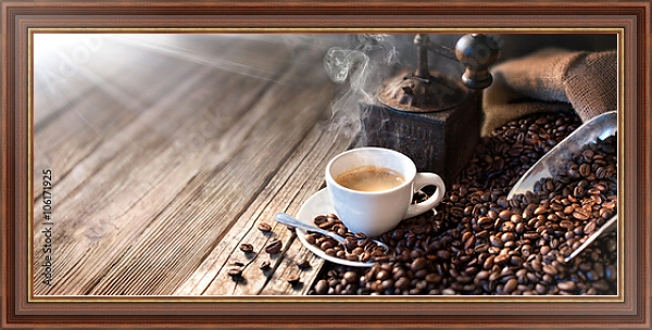 Постер Доброе утро начинается с хорошего кофе с типом исполнения На холсте в раме в багетной раме 35-M719P-83