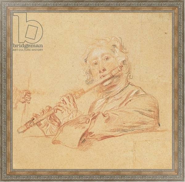 Постер Man Playing a Flute, c.1710 с типом исполнения На холсте в раме в багетной раме 484.M48.310