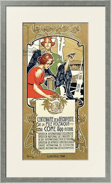 Постер Poster advertising the Centenary of the Discovery of the Voltaic Pile, 1899 с типом исполнения Под стеклом в багетной раме 1727.2510