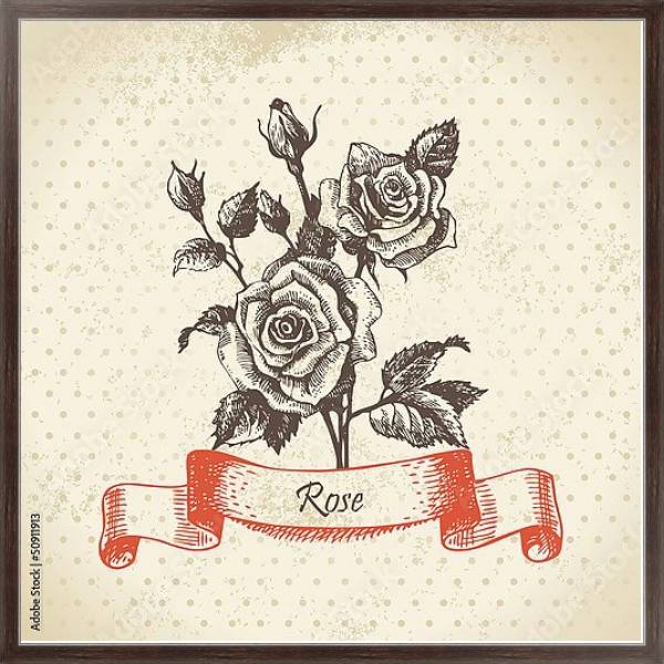 Постер Иллюстрация с розами с типом исполнения На холсте в раме в багетной раме 221-02