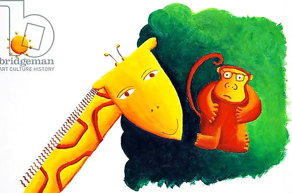 Постер Giraffe and Monkey, 2002 с типом исполнения На холсте без рамы