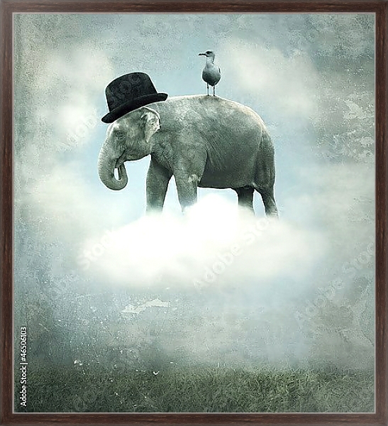 Постер Слон на облаке с типом исполнения На холсте в раме в багетной раме 221-02