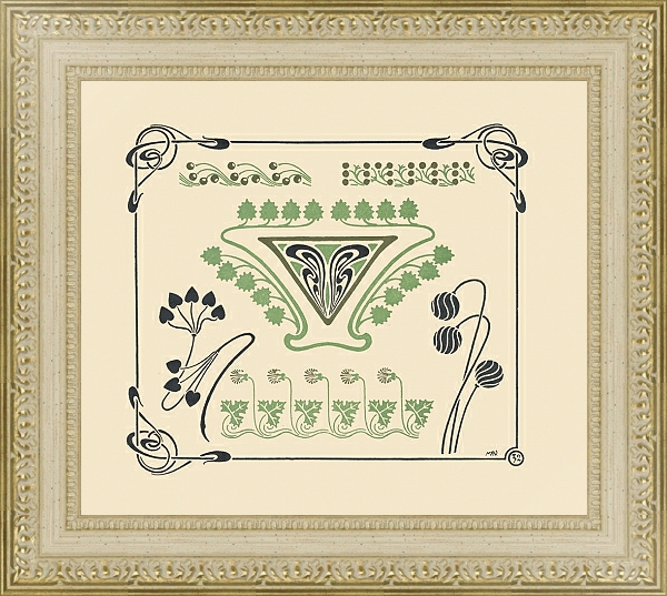Постер Abstract design based on leaves and arabesques с типом исполнения Акварель в раме в багетной раме 484.M48.725