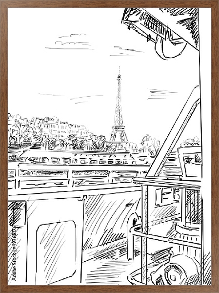 Постер Париж в Ч/Б рисунках #28 с типом исполнения На холсте в раме в багетной раме 1727.4310