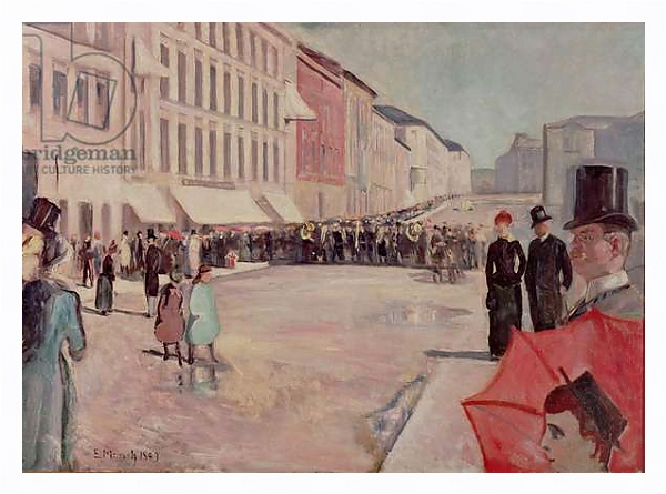 Постер Military Band on Karl-Johann Street, Oslo, 1889 с типом исполнения На холсте в раме в багетной раме 221-03