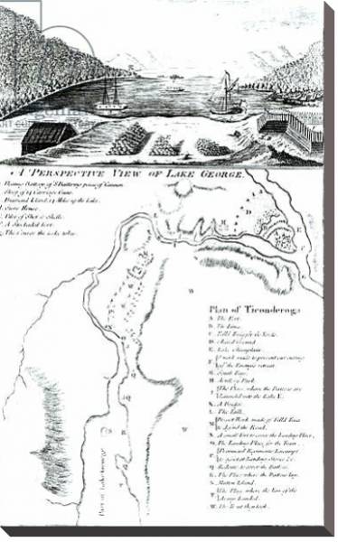 Постер A Perspective View of Lake George and a Plan of Ticonderoga с типом исполнения На холсте без рамы