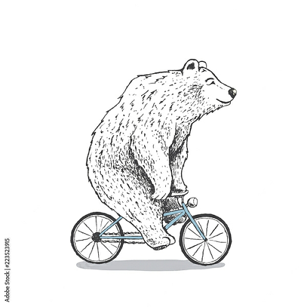 Постер Белый медведь на велосипеде с типом исполнения На холсте без рамы