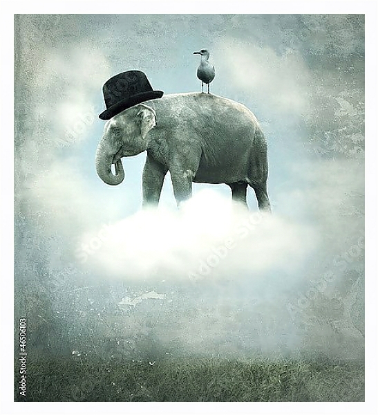 Постер Слон на облаке с типом исполнения На холсте в раме в багетной раме 221-03