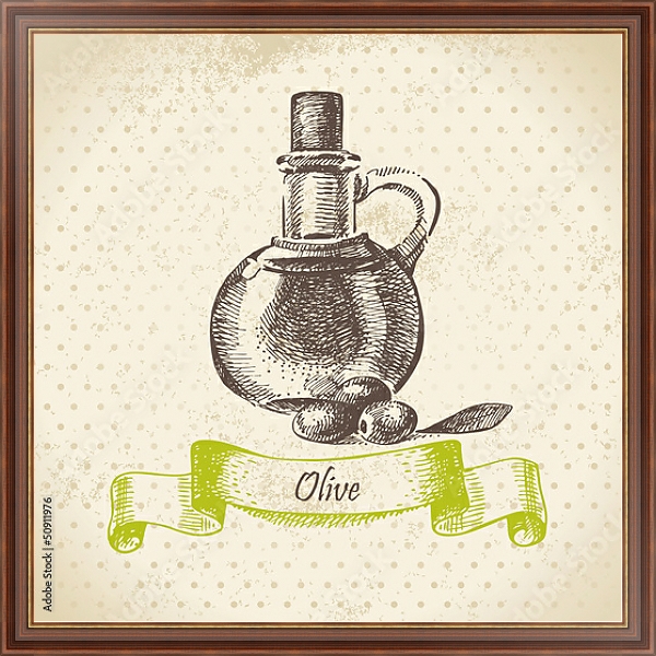 Постер Иллюстрация с оливковым маслом с типом исполнения На холсте в раме в багетной раме 35-M719P-83