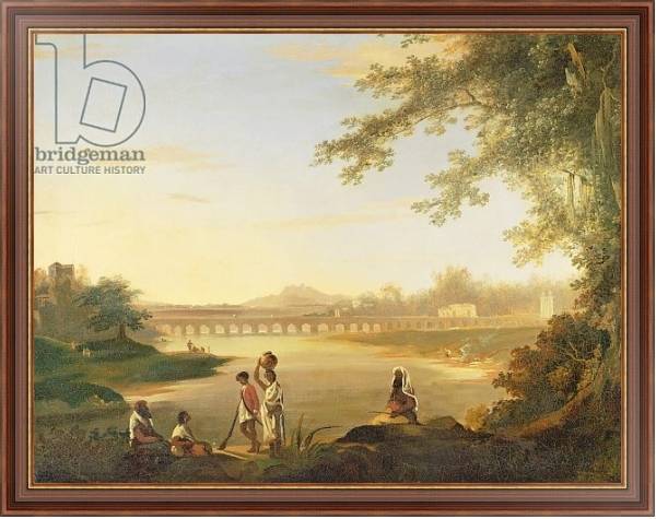Постер The Marmalong Bridge, with a Sepoy and Natives in the Foreground, c.1783 с типом исполнения На холсте в раме в багетной раме 35-M719P-83