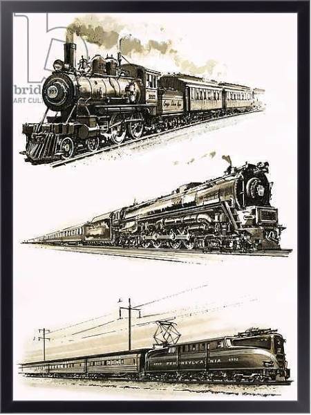Постер Montage of US trains с типом исполнения На холсте в раме в багетной раме 221-01