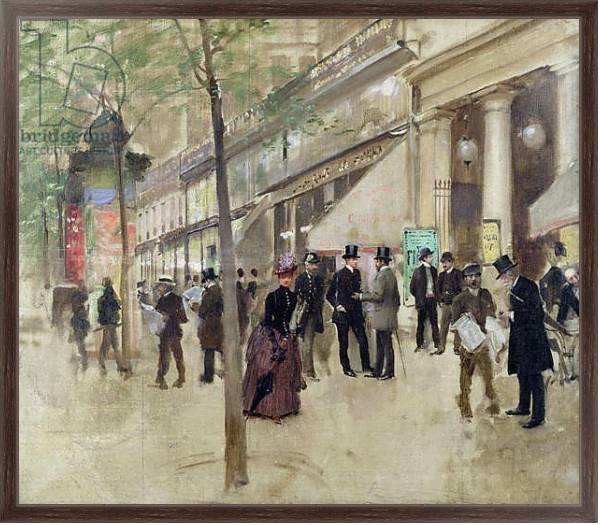 Постер The Boulevard Montmartre and the Theatre des Varietes, c.1886 с типом исполнения На холсте в раме в багетной раме 221-02