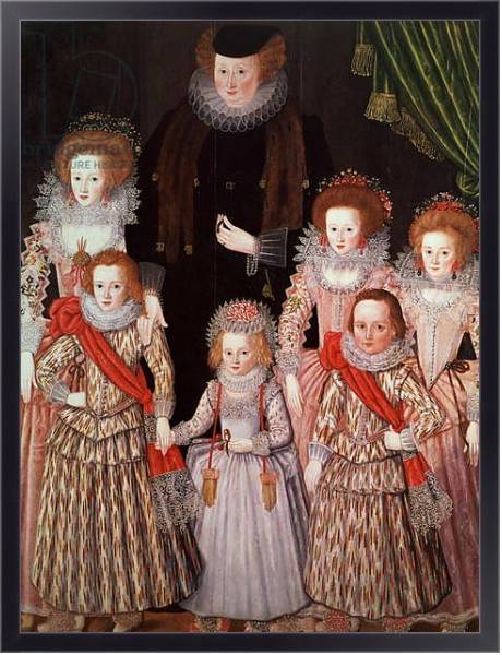 Постер The Tasburgh Group: Lettice Cressy, Lady Tasburgh of Bodney, Norfolk and her Children, c.1605 с типом исполнения На холсте в раме в багетной раме 221-01