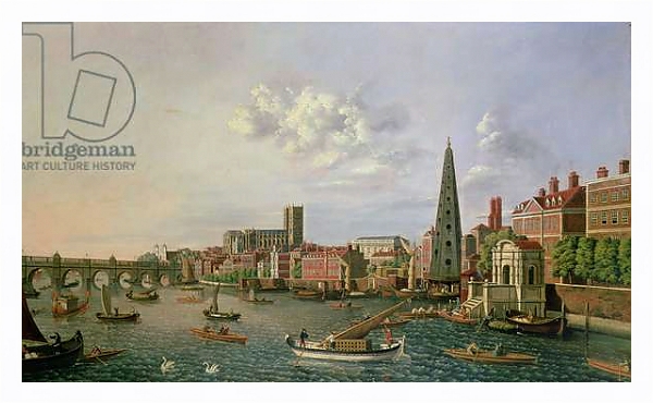 Постер A View of the River Thames at York Steps with Westminster Abbey beyond с типом исполнения На холсте в раме в багетной раме 221-03