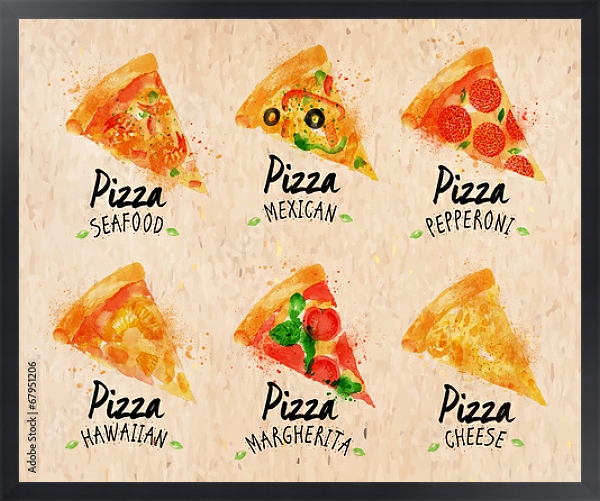 Постер Пицца разных видов с типом исполнения На холсте в раме в багетной раме 1727.8010