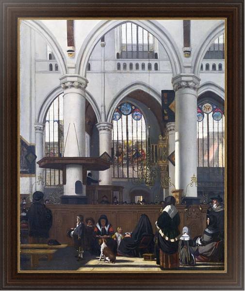 Постер Интерьер церкви Аудекерк, Амстердам с типом исполнения На холсте в раме в багетной раме 1.023.151