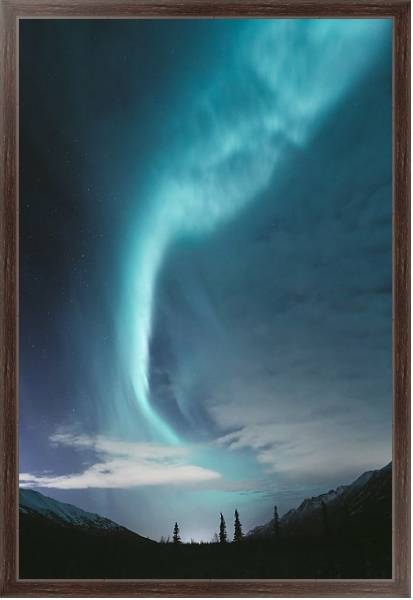 Постер Голубое полярное сияние над лесом с типом исполнения На холсте в раме в багетной раме 221-02