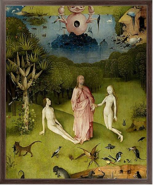 Постер The Garden of Earthly Delights: The Garden of Eden, left wing of triptych, c.1500 2 с типом исполнения На холсте в раме в багетной раме 221-02