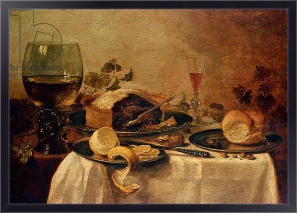 Постер Still Life with Fruit Pie, 1635 с типом исполнения На холсте в раме в багетной раме 221-01