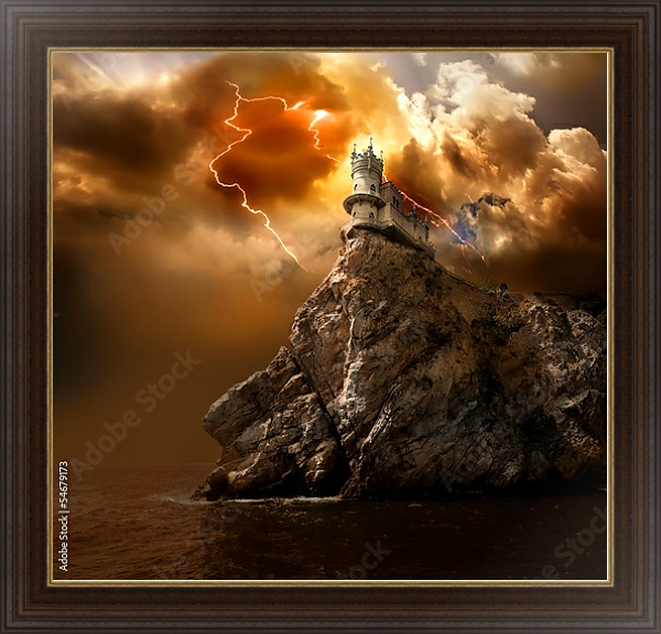 Постер Крым, замок Ласточкино гнездо. Гроза с типом исполнения На холсте в раме в багетной раме 1.023.151