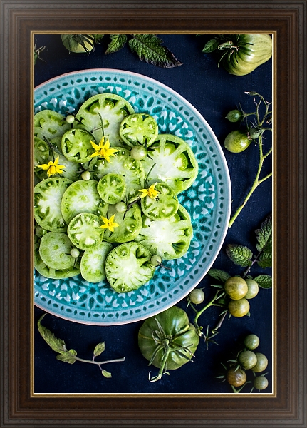 Постер Тарелка зеленых томатов с типом исполнения На холсте в раме в багетной раме 1.023.151