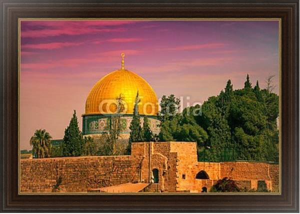Постер Старый город Иерусалим на закате, Израиль с типом исполнения На холсте в раме в багетной раме 1.023.151