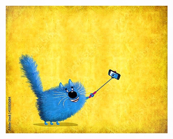 Постер Синий кот с телефоном с типом исполнения На холсте в раме в багетной раме 221-03