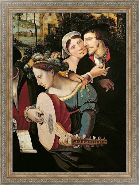 Постер Scene Galante at the Gates of Paris, detail of a couple and a lute player с типом исполнения На холсте в раме в багетной раме 484.M48.310