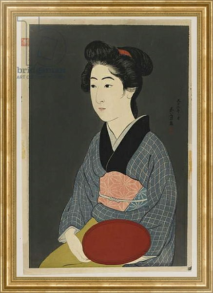 Постер Woman Holding a Tray, Taisho era, January 1920 с типом исполнения На холсте в раме в багетной раме NA033.1.051