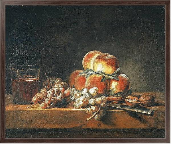 Постер Still Life of Peaches, Nuts, Grapes and a Glass of Wine, 1758 с типом исполнения На холсте в раме в багетной раме 221-02