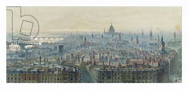 Постер Panorama of London from the top of the Monument, looking west, 1848 с типом исполнения На холсте в раме в багетной раме 221-03